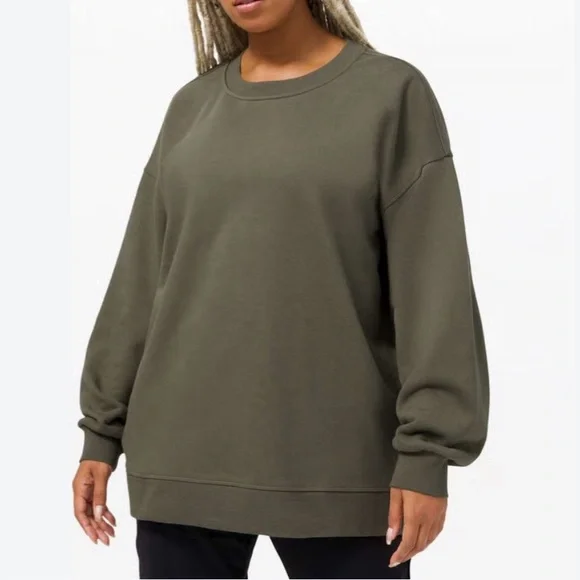 Lululemon Perfectly Oversized Crew Crewneck Sweatshirt Cotton Terry Army Green - Picture 1 of 9